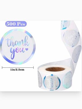 500 Count Stickers - Holographic 'Thank You' Sticker Roll - 1”
